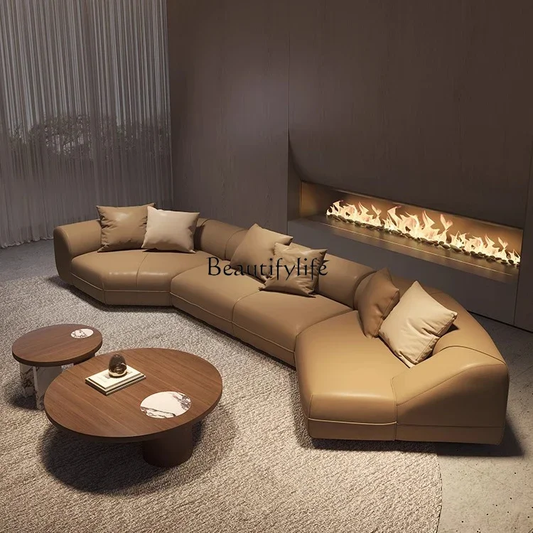 yj7 Italian coffee table living room household round light luxury modern walnut premium