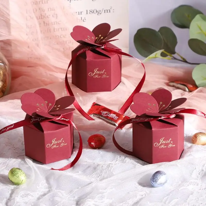 10 Pieces Premium Petal Wedding Candy Boxes Solid Color Wedding Gift Boxes for Portable and Wrappable Gifts Party Favor Bags