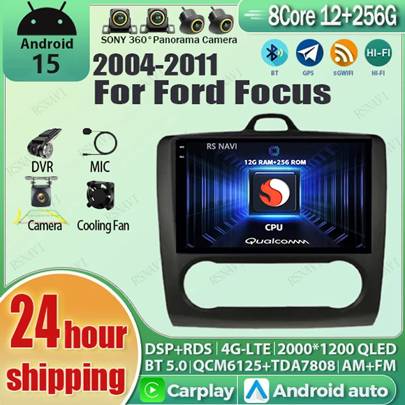 

Android 15 Carplay Auto Qualcomm 2K QLED Экран Автомобильный радиоплеер Ford Focus 2 3 Mk2 Mk3 2004 2005-2011 GPS Wi-Fi 4G BT Мультимедиа