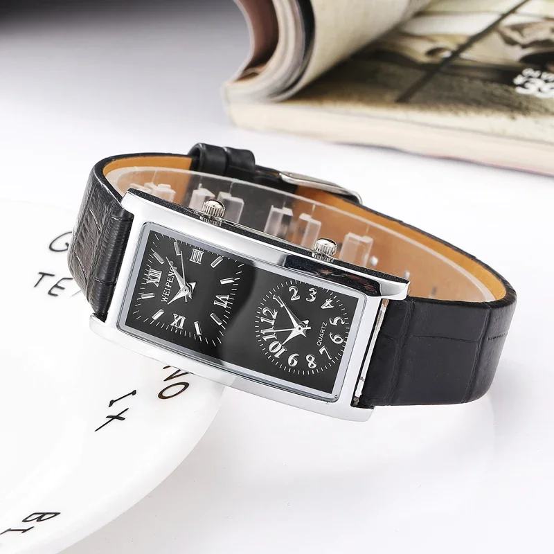 

Ladies Minimalist Watch 2 Double Dial Time Zone Womens Fashion Elegant Wristwatch Quartz Clock Leather Strap Relogio Feminino