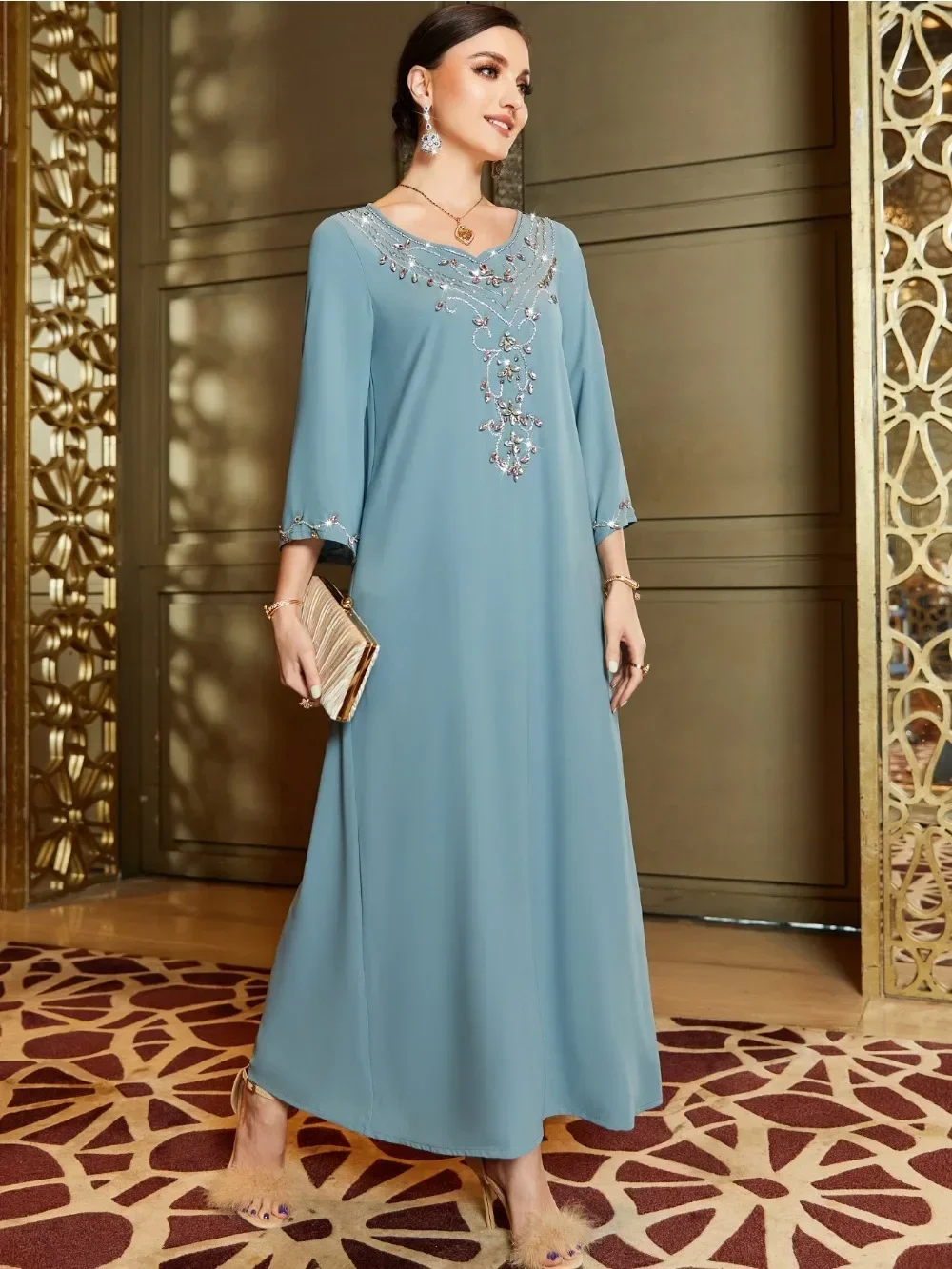 Elegant Muslim Party Dress Abaya for Women Diamond Jalabiya Morocco Party Dresses Dubai Kaftan Abayas Vestidos Arab Long Robe