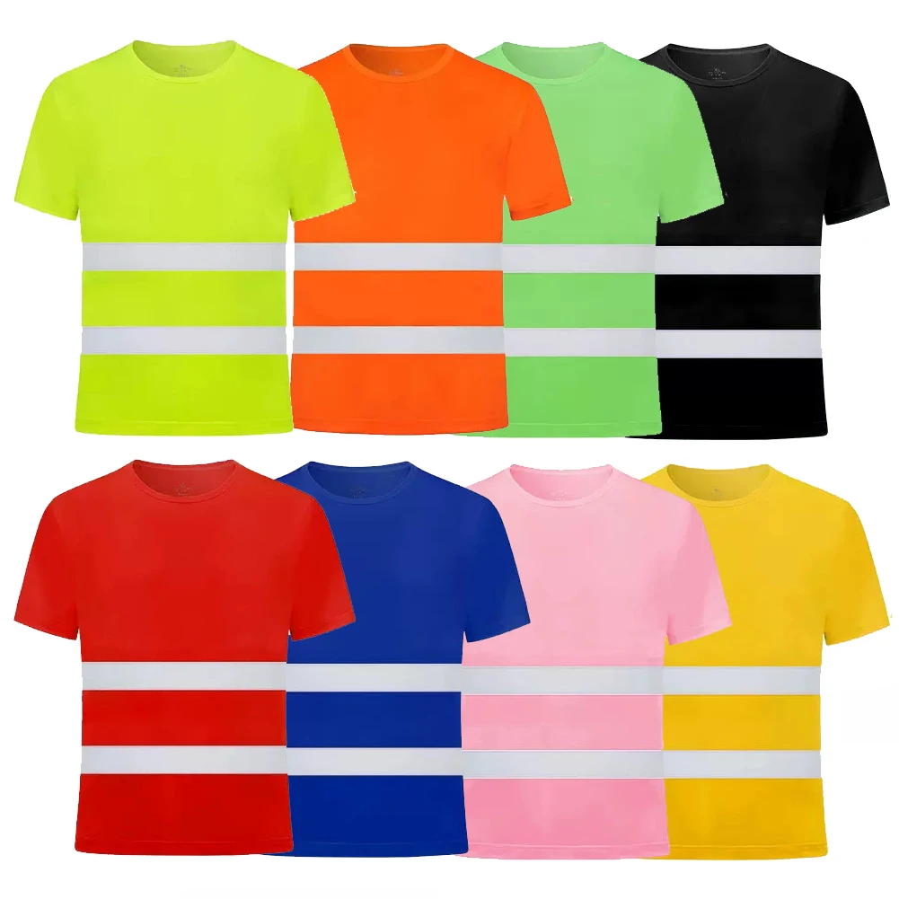 12 Colours Fluorescent High Visibility Safety Work Shirts Summer Breathable Work T Shirt Reflective T-shirt Quick Dry