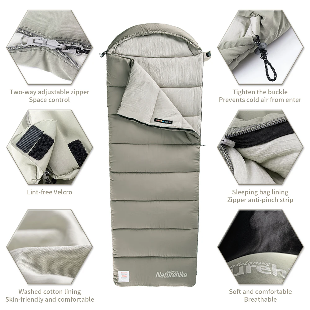 Naturehike M180 Sleeping Bag Ultralight Winter Spliceable Hooded Sleeping Bag Outdoor Camping Waterproof Machine Washable 1℃-12℃