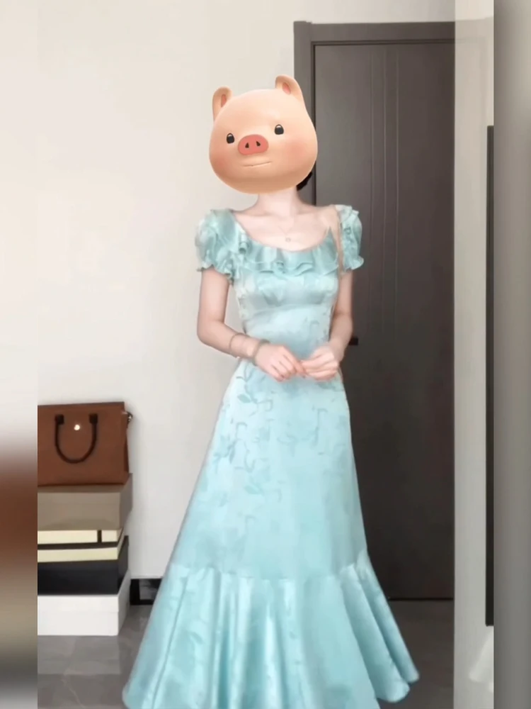 

XZY Ele U-Ne Tea Break Dr Женское летнее платье Aosphere Fi Tail Long Dr Commute Sle в корейском стиле, приталенное