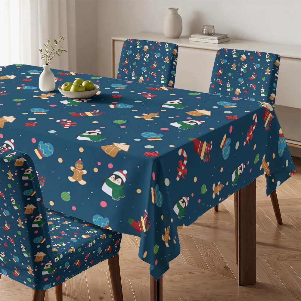 Cute Christmas Pajama Print Tablecloth and Chair Covers for Dining Room Holiday Decor