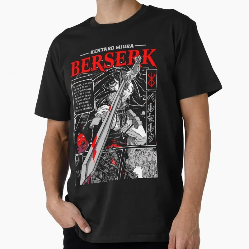 

Dark knight Guts Berserk Anime Gift t shirt 100% cotton print clothing Swordsman Manga Graphic Tee Y2K clothes Large size Tops