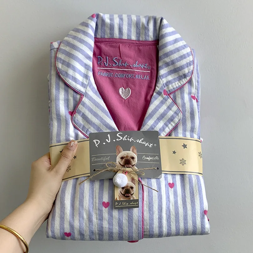 

Pink Cartoon Print Pajamas Set Women Soft Sleepwear Cotton Shirt Pant Long Sleeve Autumn Home Clothing Christmas Party Gift