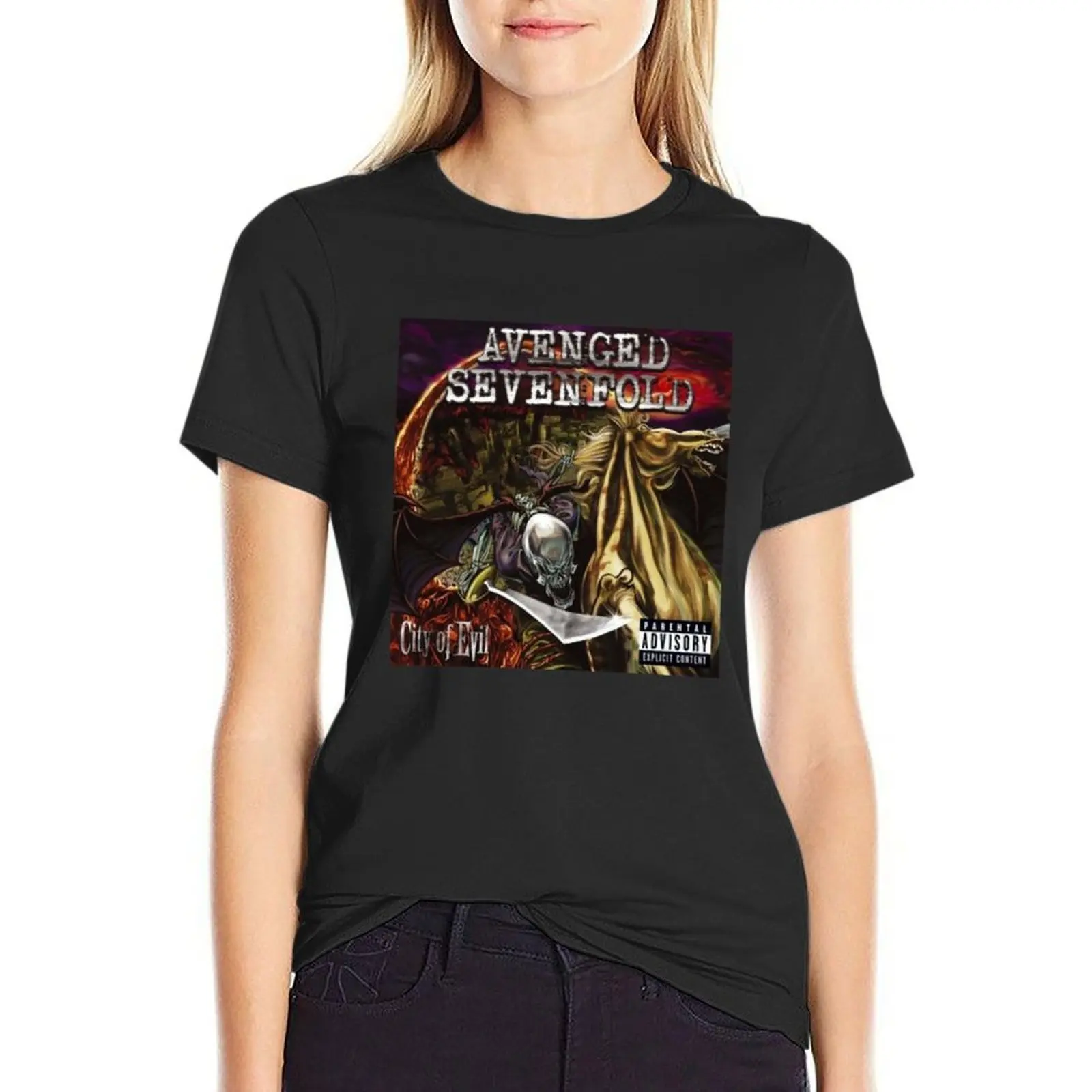 

AvengedSevenfold - City Of Evil Album Cover || 003 T-Shirt korean fashion cute clothes black t-shirts for Women