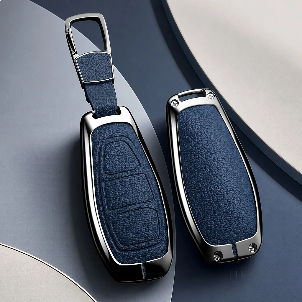 Funda Protectora de Cuero para Llave de Coche Compatible con Ford Focus 3 4 ST Fiesta Fusion Kuga Ecosport Mondeo MK3 MK4, Accesorios de Protección