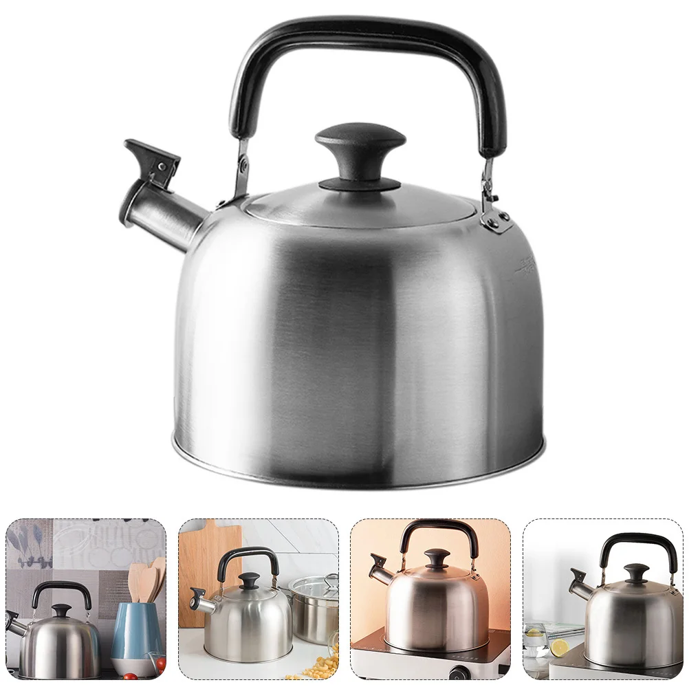 

1 шт., чайник из нержавеющей стали со свистком, 4,5 л, бытовой чайник с большим горлом, термостойкий, безопасный, портативный с подогревом воды
