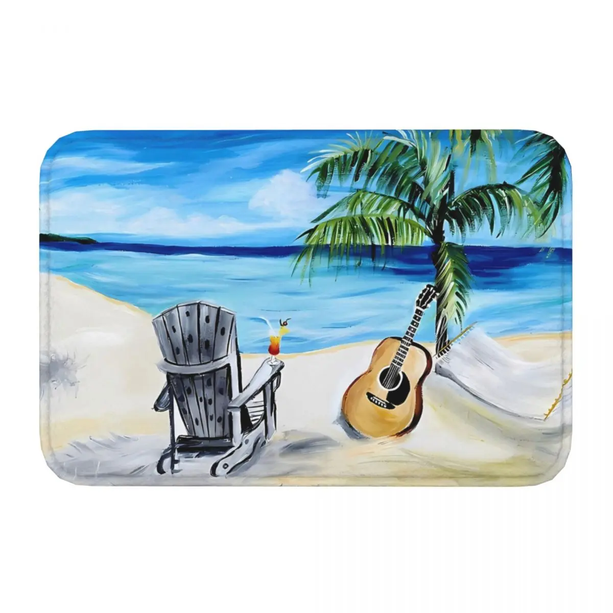 Beach Time With Martin Guitar Bedroom Mat Rug Home Doormat Kitchen Carpet Outdoor