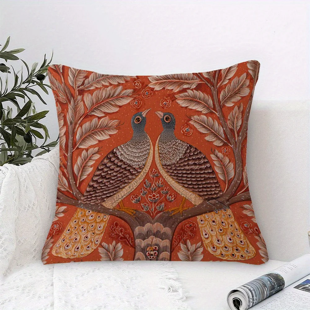 1pc, Short Plush Decorative Pillow Cover, Indian Folk Art Pichwai Painting Design, Single-sided Print, 18x18 Inches, Suitable fo