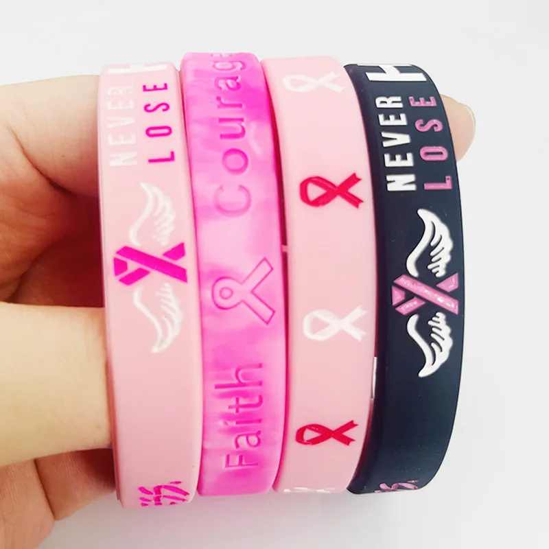1Pcs Silicone Breast Cancer Awareness Bracelet Wristband Pink Rubber Soft Jewelry Hope Ribbon Wrist Decor Dropshipping