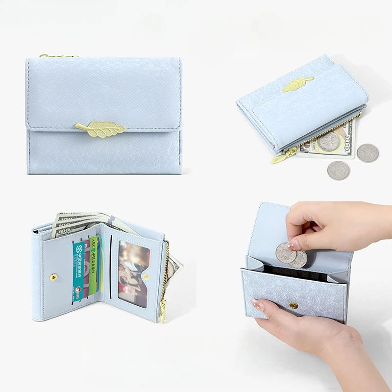 Western PU Leather Sandblasting Leaves Hasp Women Wallet Fashion Zipper Multi-functional Purse for Ladies
