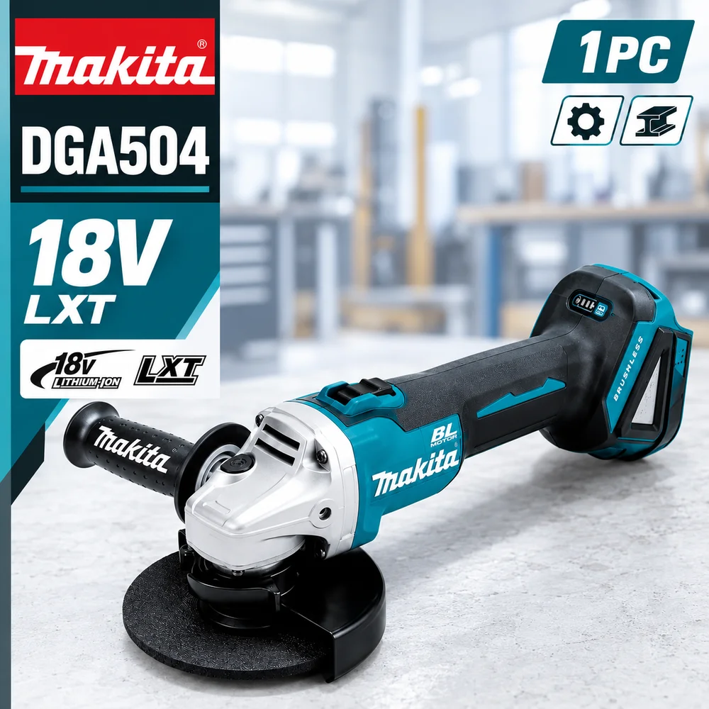 Makita Akku-Winkelschleifer DGA504 18V Bürstenloser Schneid-, Schleif- und Polierer für Metall und Holzbearbeitung, 18V LXT-Akkuplatzform und auswählbare Werkzeugsets