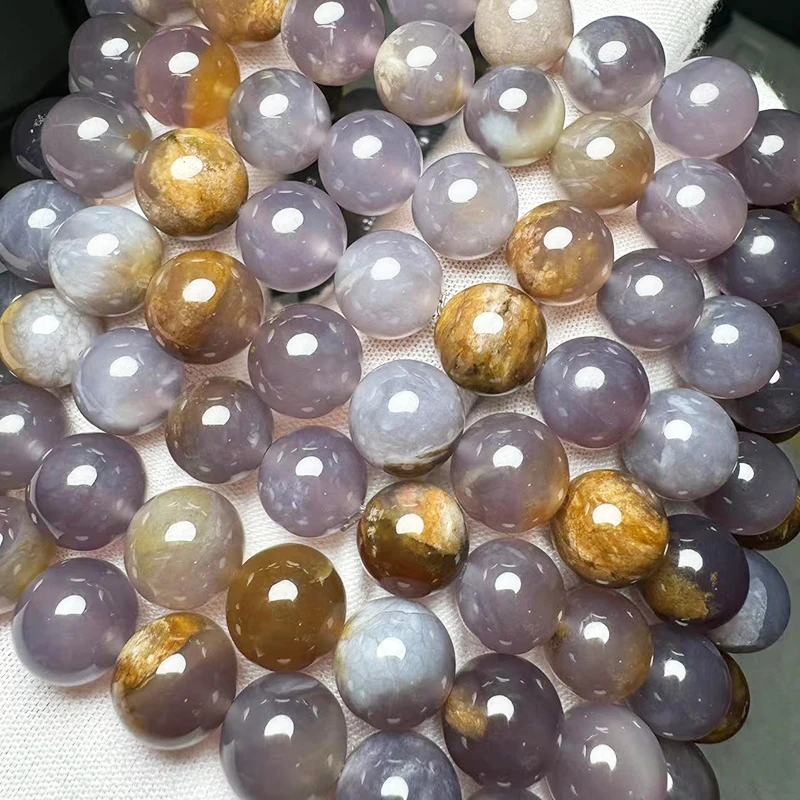 Meihan (Free Shipping) Wholesale Natural AAA Smoky Purple Opal Chalcedony Smooth Round Beads For Jewelry Making DIY