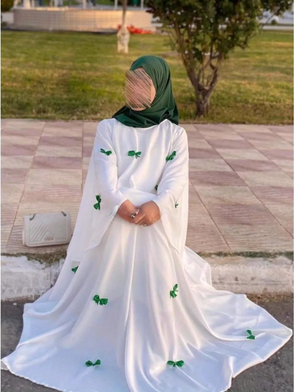 Sukienka damska Muzułmańska Abaja na Eid Arabska kokarda Rozkloszowany rękaw Długa szata Jalabiya Ramadan Dubaj Abayas Kaftan Vestidos Maroko Sukienki — zdjęcie 6