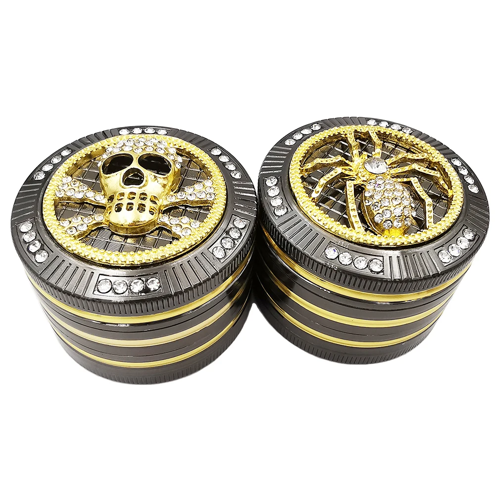 Spider Diamond 4-Layers Tobacco Herb Grinder Herbal Metal Golden Black 52mm Zinc Alloy Herb Smoke Crusher Cigarette Accessories