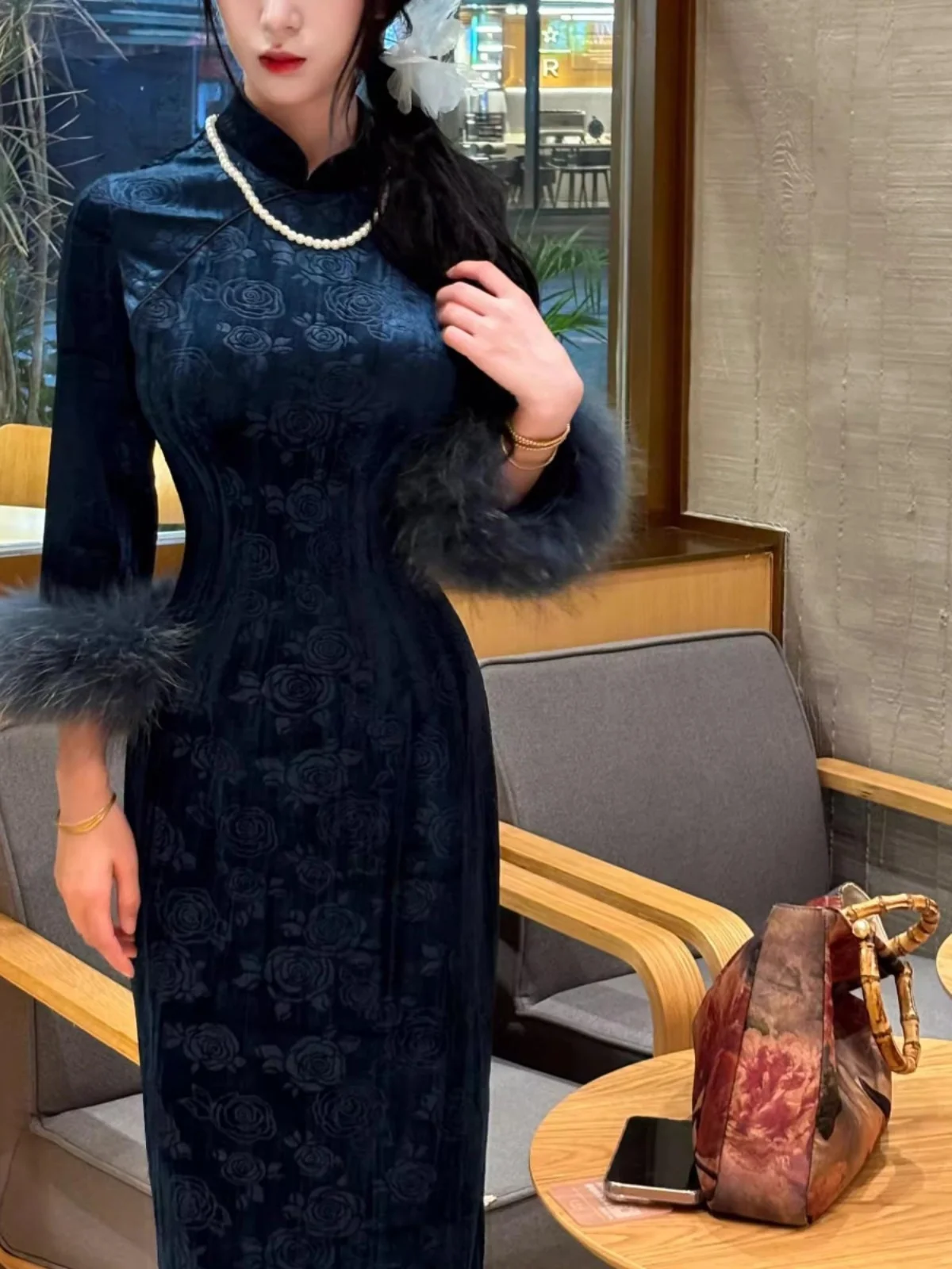 

Новая китайская женская зимняя модная ретро-кофта из бархата и меха с круглым воротником, длинный рукав, для повседневной носки