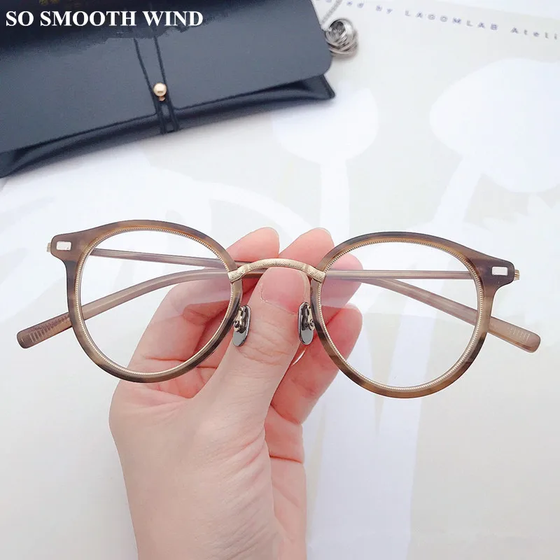 

Japanese Handmade Eyeglasses Frame Retro Round Acetate Titanium Prescription Glasses Frame Ultralight Myopia Eyewear Blue Light