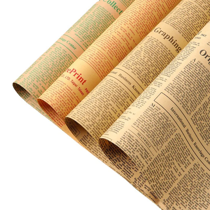 10 Sheets Kraft Newspaper Wrapping Paper for Packing Vintage Wrapping Paper for DIY Handmade Gifts Packaging Flower Bouquet