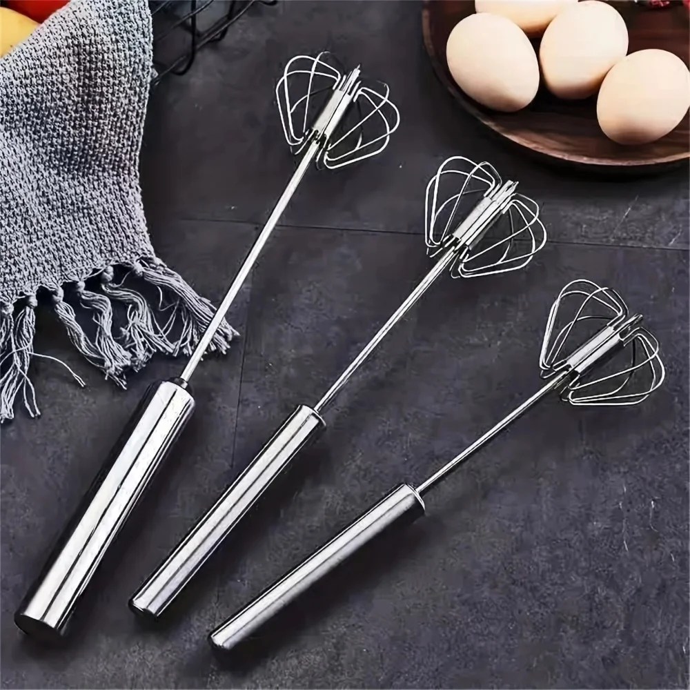 Batedor de Ovos Manual em Aço Inoxidável, Misturador Semi-Automático, Utensílios de Cozinha para Bater Creme, Ferramentas Manuais para Ovos