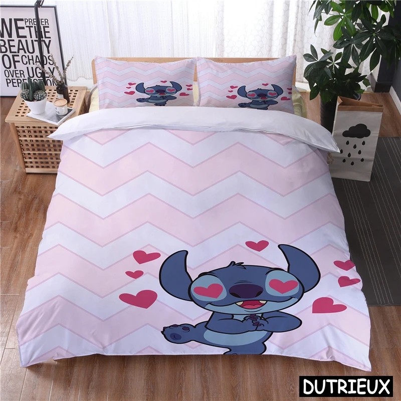 3D Disney Cartoon Lilo And Stitch Kawaii Duvet Cover Set Twin Full Queen King Size Bedding Set Home Textile For Girls Boys Gift