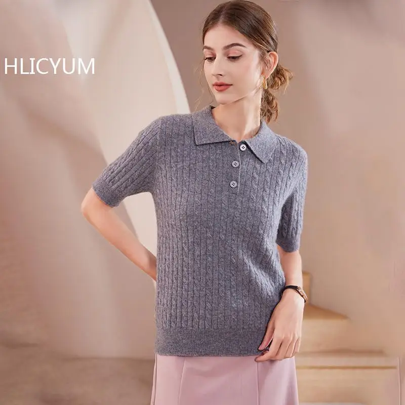 Cashmere Sweater Short sleeves Women Knitted Sweater POLO neck Pullovers Autumn /SpringClothing Warm Wool Jumper Fit Tops HOT