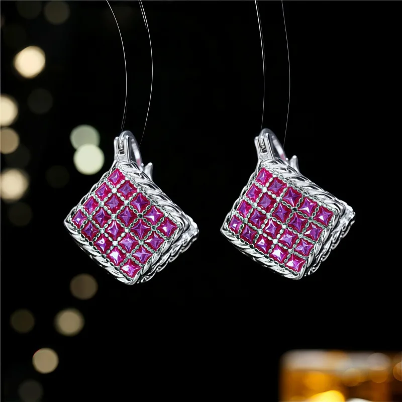 

Light Luxury Geometric Earrings for Women, S925 Silver Needle, Zircon Inlaid Square Ear Jewelry, High-End Elegant Drop Earrings,