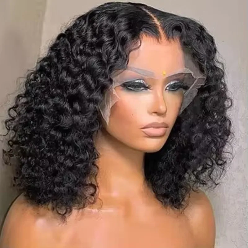 Korte Bob Stomp Gesneden Diepe Golf Zwarte Kleur 13X4 Lace Frontale Pruik Voor Zwarte Vrouwen Synthetische Prepluck Haarlijn Baby Hair Cosplay