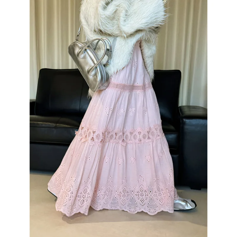 

Весенняя юбка миди с кружевной вышивкой и пэчворком, женская, в богемном стиле, из чистого хлопка, свободного кроя, расклешенная, длинная