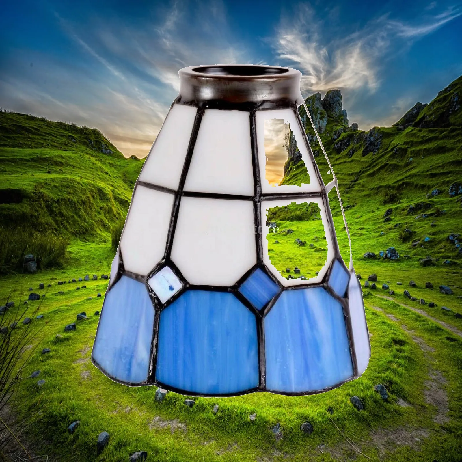 Stained Glass Lamp Black Shade Soldered Metal Handmade Stained Glass Shade E27 Compatible Handmade Lampshade for Table Lamps,
