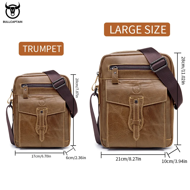 حقيبة كتف من الجلد الطبيعي للرجال من BULLCAPTAIN ذات سعة كبيرة للسفر الرياضي في الهواء الطلق