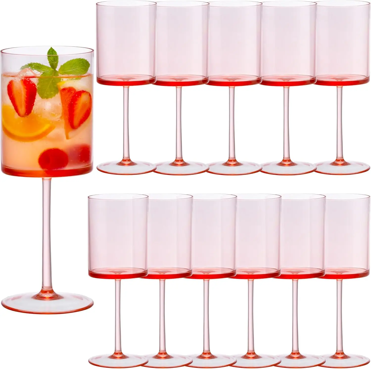 

12 шт. розовые акриловые флейты для шампанского, 10 унций, многоразовые свадебные стаканы для тостов, чашки для питья с ножками