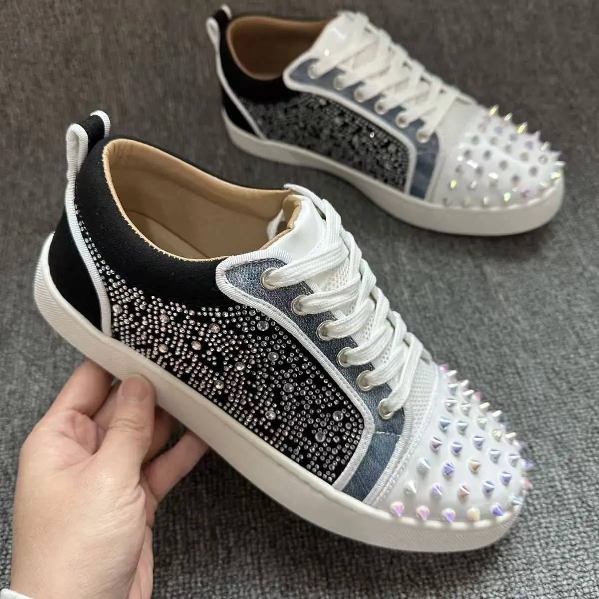 

italian designer men luxury fashion rivets shoes singer stage DJ spikes sneakers lace-up flats studded shoe personality footwear