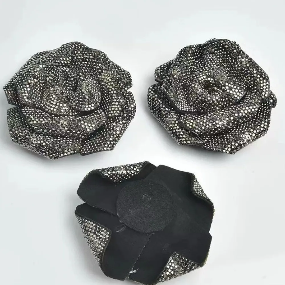 3D Rose Rhinestone Flower Patches Sparkling Embellishment Rose Brooch Fabrics DIY Craft Flower Brooch Fabrics