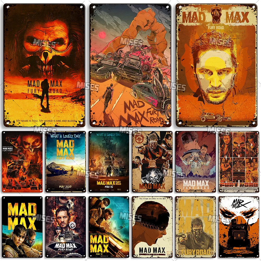 MISES Mad Max Movie Poster Metal Tin Sign Decorative Plate Old Metal Sign Retro Metal Plaque Home Club Wall Industrial Decor