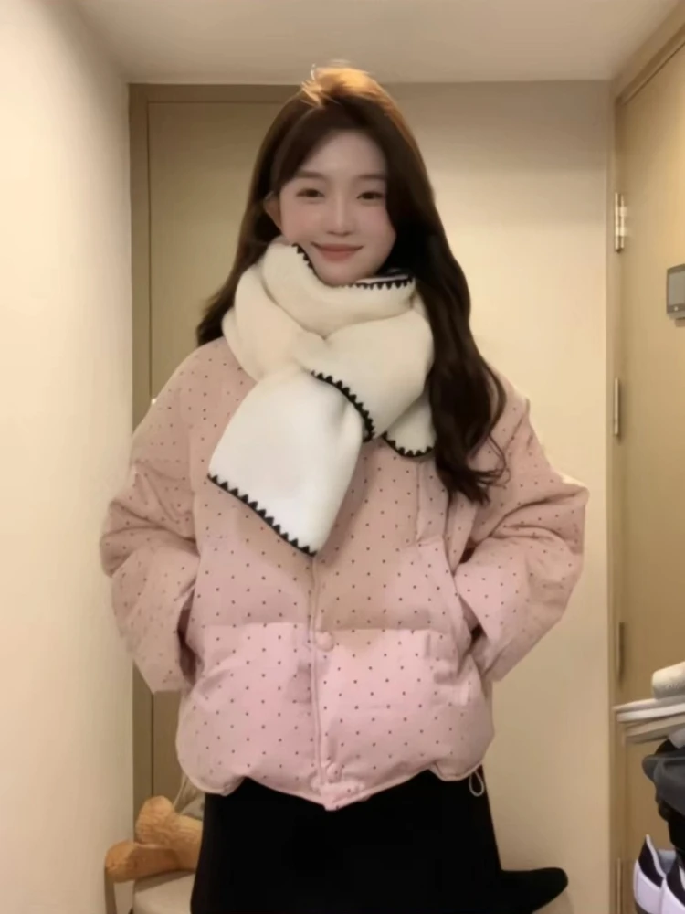 2025 new women's polka dot cotton jacket winter sweet and cute spicy girl trend loose oversized warm jacket top