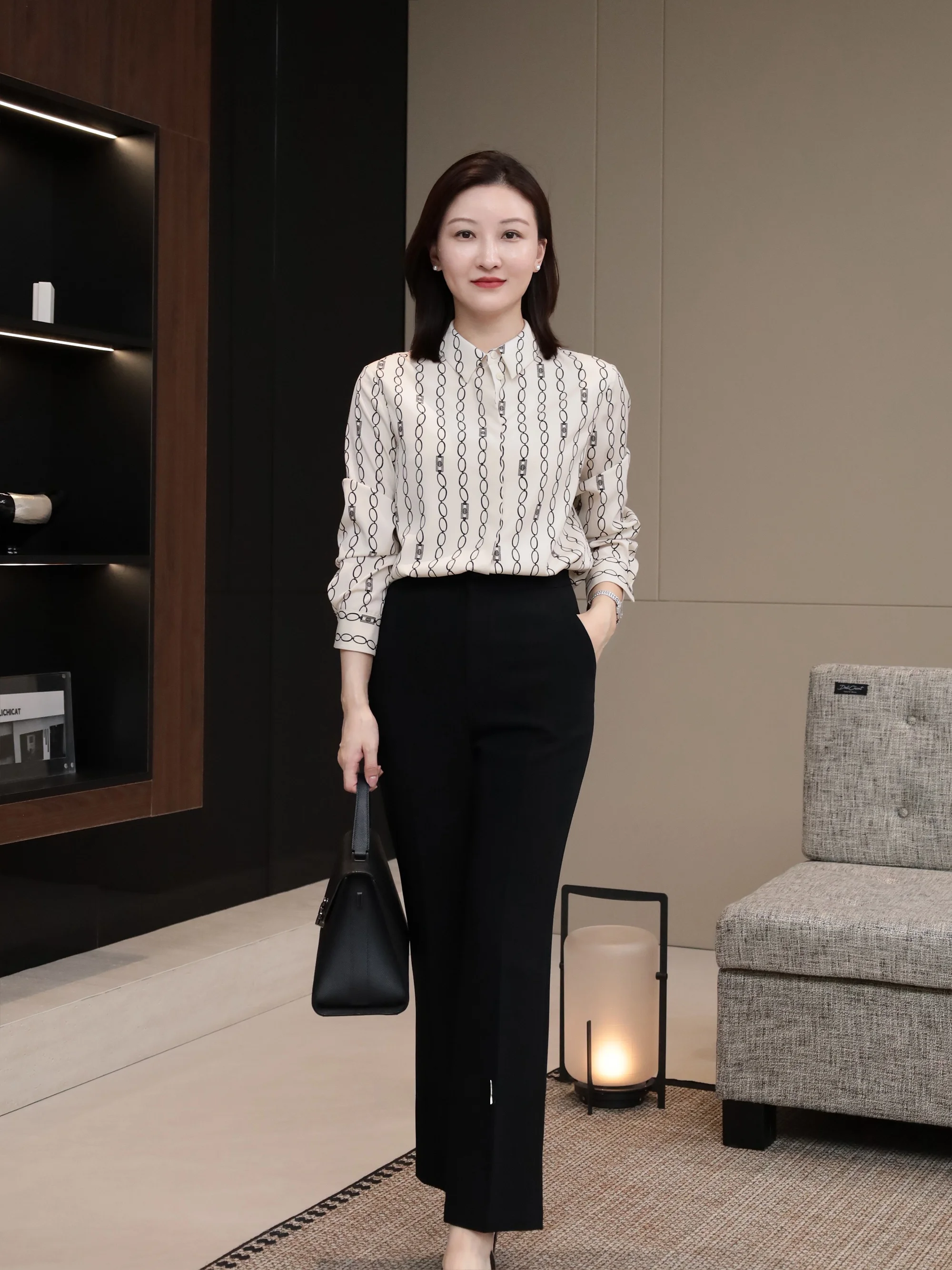 

Классический женский брючный костюм из ацетатной ткани с эффектом похудения, прямые брюки, длинный рукав, профессиональный комплект, осень 2025