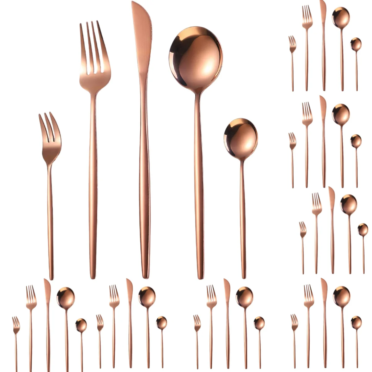 

A · HOUSEWARE 40 Piece Rose Gold Portuguese Stainless Steel Flatware Set for 8 Silverware Forks Spoons Knives Elegant Cutlery