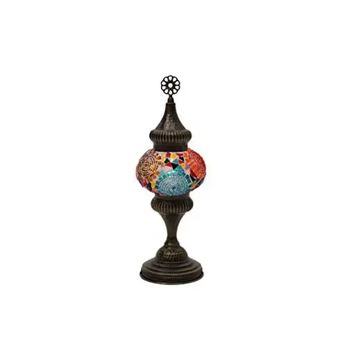 LaModaHome English Moroccan Handmade Mosaic Glass Curvy Swan Neck Table Lamp Light with Decorative Dark Polished Copper Fixture