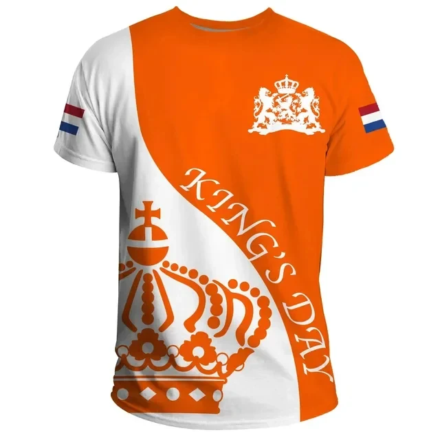 2024 New 3D Printing Dutch National Emblem Flag Men's T-shirt Casual Fashion O-neck Top Large Loose Hip Hop mens t shirt y2k