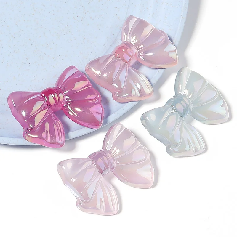 10pcs 37x29mm Acrylic Bow Beads Jelly Colored Transparent Bow Beads for DIY Crafts Ornament Decoration Handmade Accessories