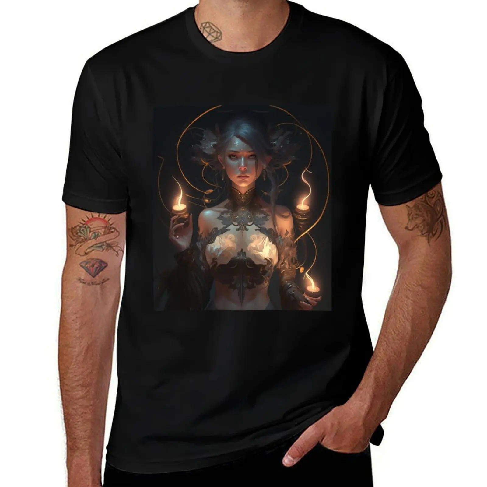 

girl and candles T-Shirt customizeds funny gifts vintage anime shirt luxury t-shirt slim fit t shirts for men