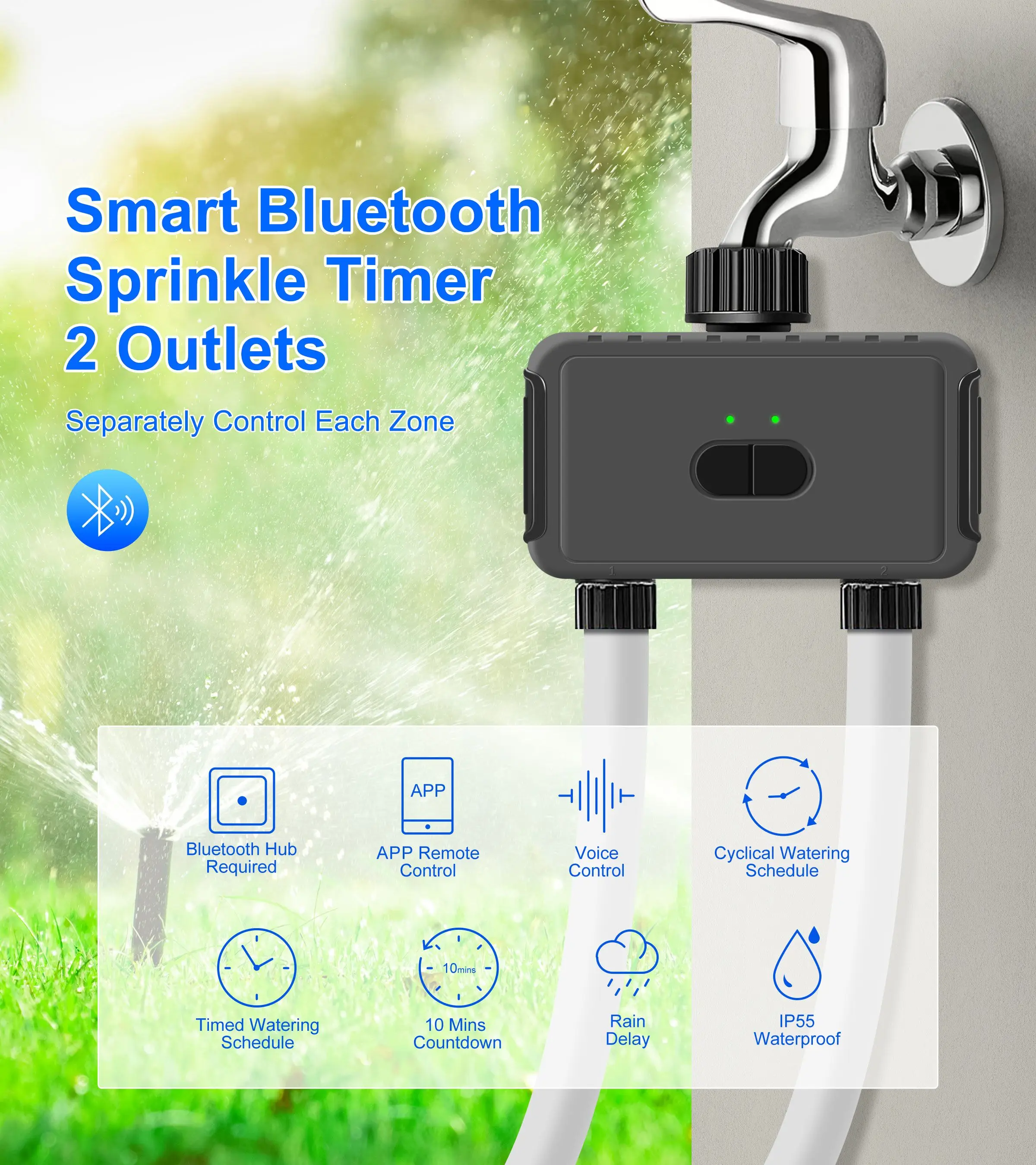 GIRIER Tuya Smart Sprinkler Timer, WiFi Bluetooth Watering Timer for Automatic Drip Irrigation System for Garden/Yard/Lawn Care