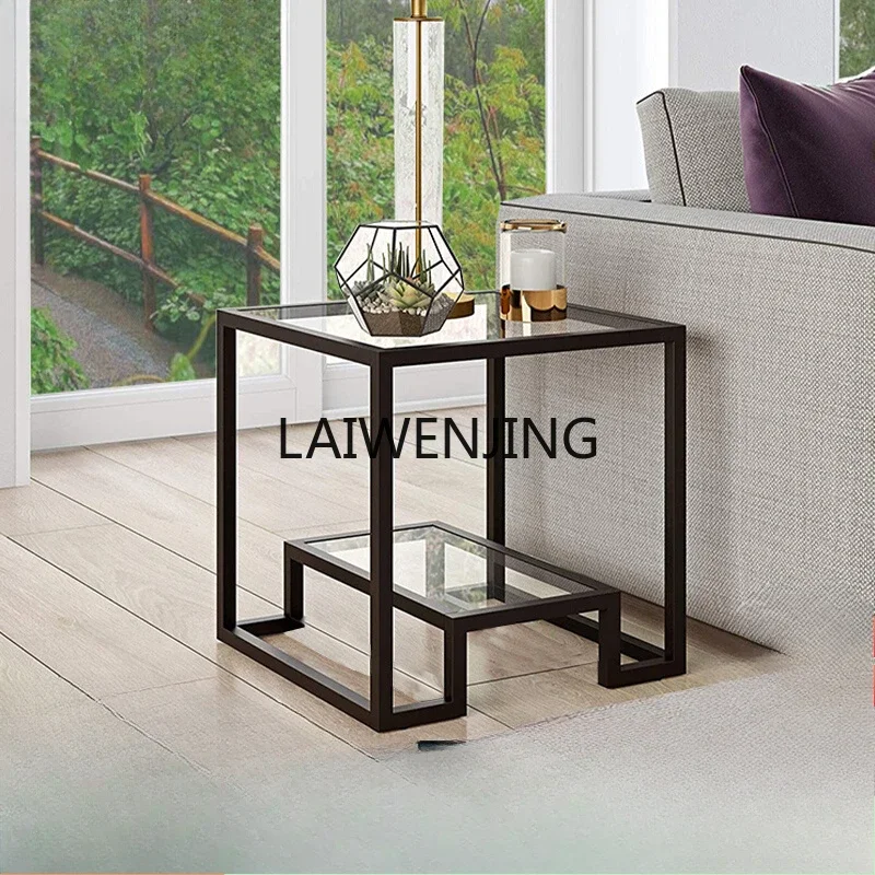 HLZ tempered glass corner table, coffee table, living room simple Nordic modern iron art