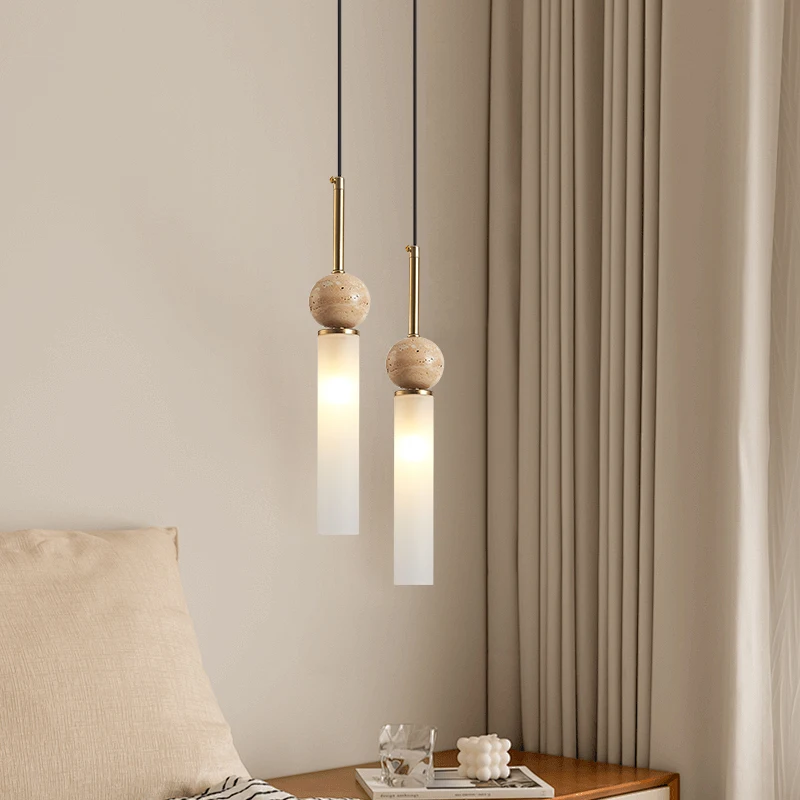 

Yellow cave stone cream style bedroom bedside pendant light, medieval Japanese wabi sabi style bar lighting fixture