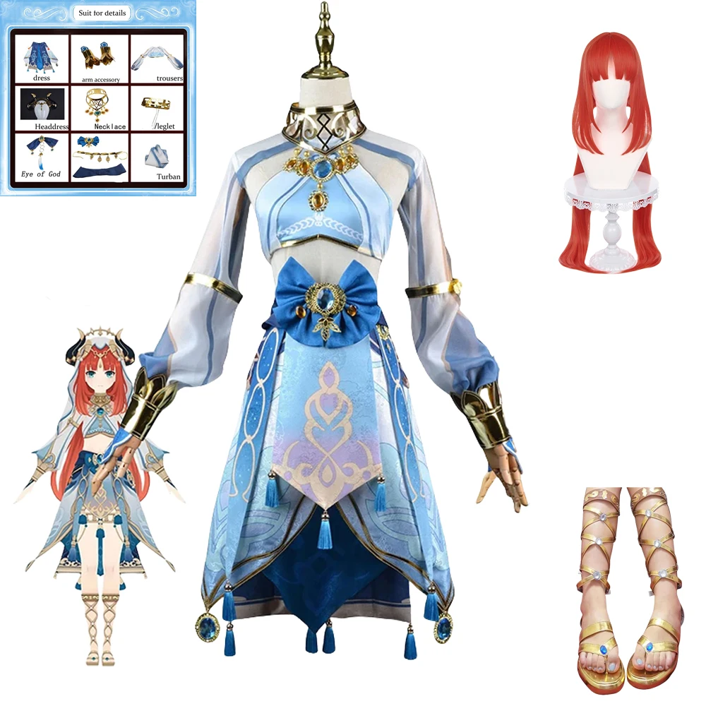 Nilou คอสเพลย์อะนิเมะเกม Genshin Impact Nilou คอสเพลย์ชุดวิกผม Headwear ผ้าพันคอวิกผมฮาโลวีนเครื่องแต่งกายสําหรับสตรี