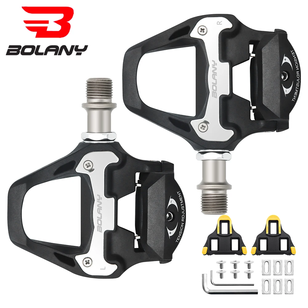 BOLANY Road Bike Pedal Nylon Bicycle Locking Pedals Cycling Bearing Cleats Clipless Pedal With Locking Plate Road Bike Supplies