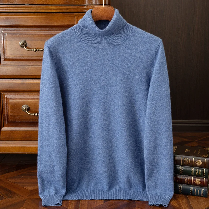 

Luxury Autumn Winter Smart Casual Cashmere Knit Tops Men's 100% Cashmere Pullover Sweater Turtleneck Long Sleeve Thick Pullover